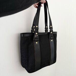 Vintage Fendi black canvas & leather Zucca Zucchino FF logo top handle tote bag